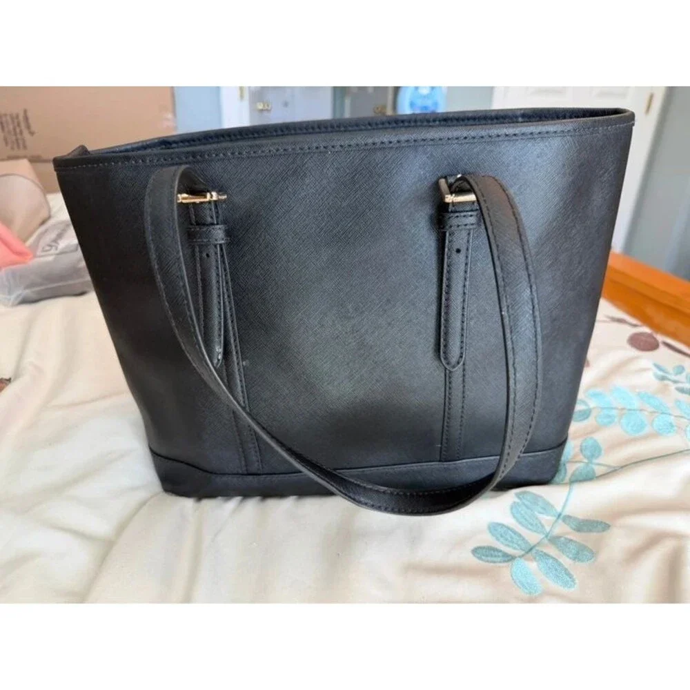 Michael Kors Black Saffiano Leather Jet Set Tote Shoulder Bag